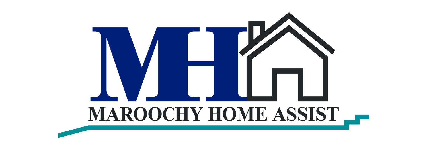 Maroochy Home Assist brand identity featuring an integrated house, ramp and stairs